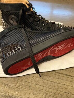 Christian Louboutin Black and Red Spiked Sneakers